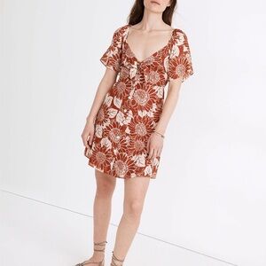 Madewell Silk Tie-Front Mini Dress in Sunflower Season floral print, flower